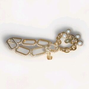 Lot 2 Gold Tone Faux Pearl Charm Link Bracelets Shell Statement 41g